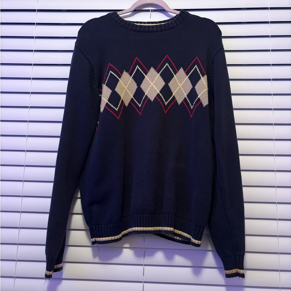 Men's Argyle Sweater - Navy and Cream